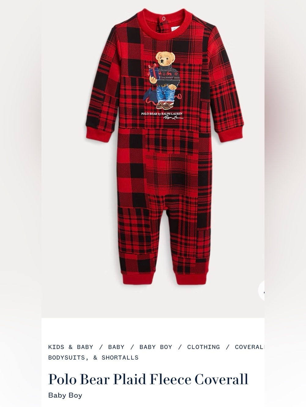 NWOT size 0-3 Ralph Lauren Plaid Polo Bear Baby One-Piece